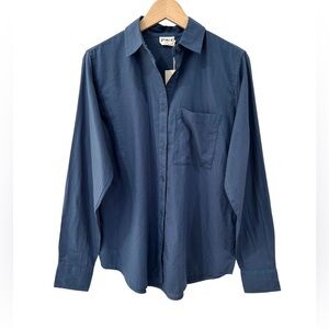 Pact women Sunset lightweight Classic button up Shirt S blue relaxed cotton NWT
